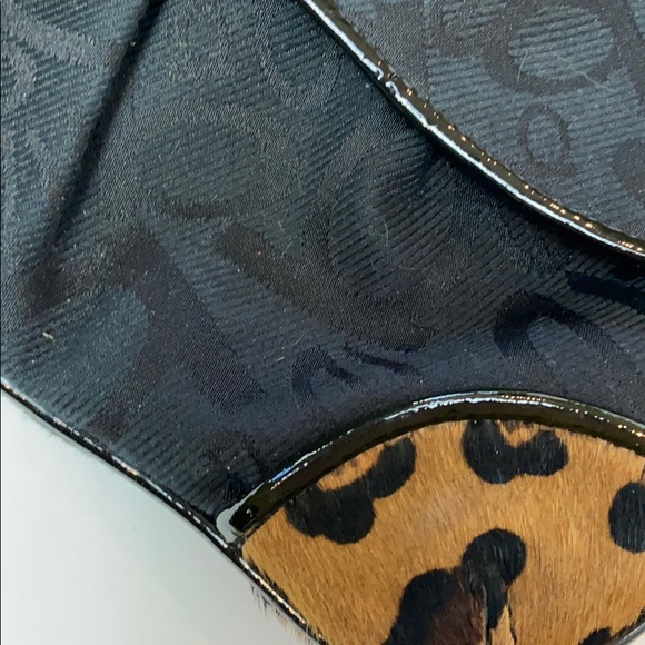 Bebe Clutch Black Cowhide Leopard Print Bag - Picture 4 of 8